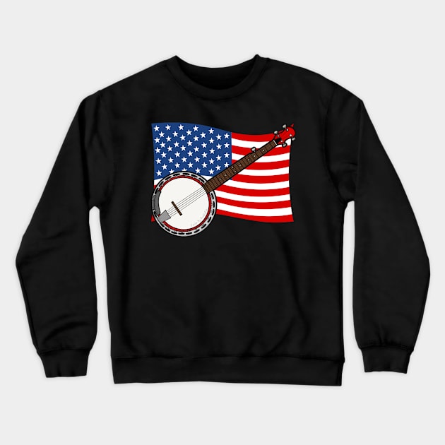 4th July Banjo America Rocks USA Flag Banjoist Crewneck Sweatshirt by doodlerob